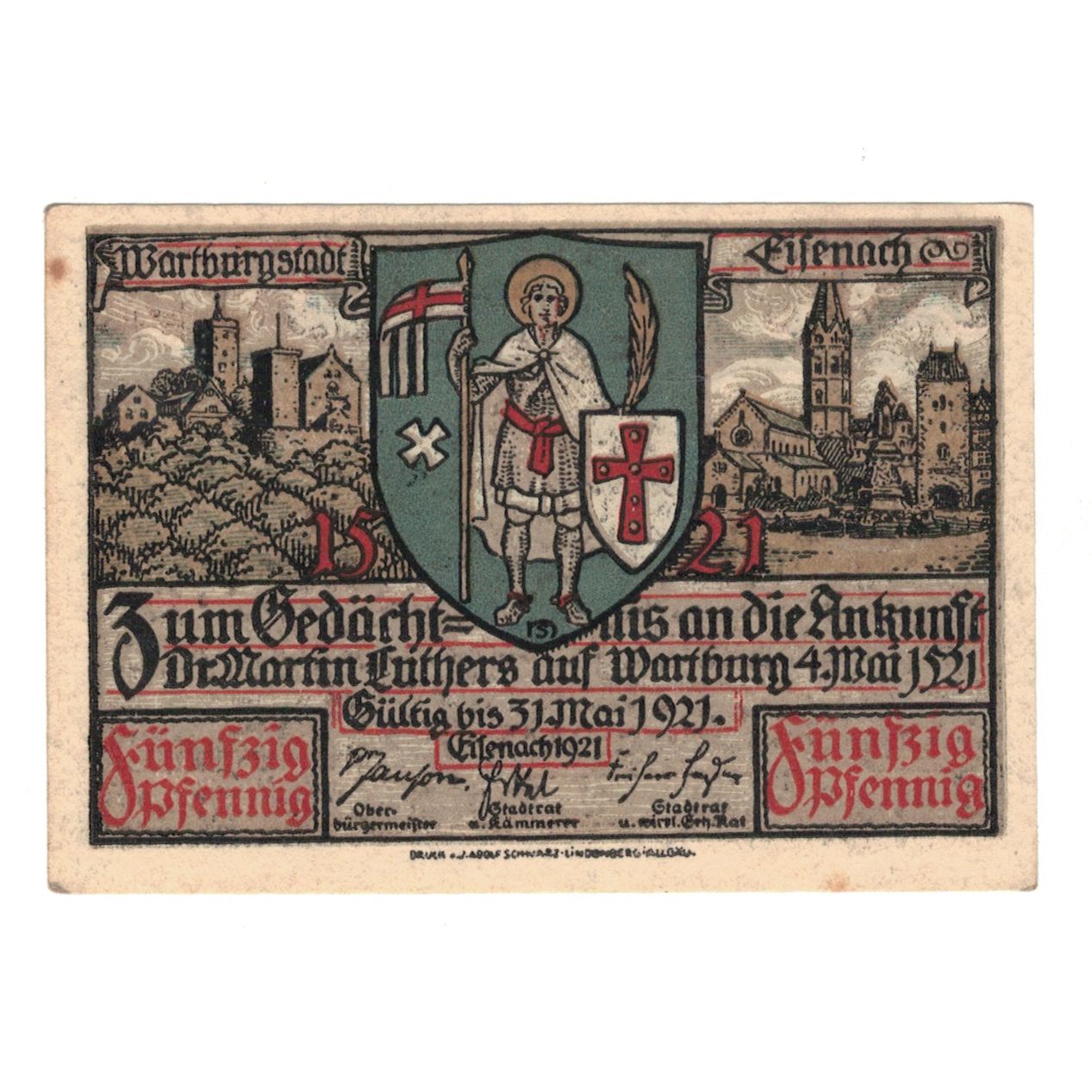 Nota, Alemanha, Eisenach Stadt, 50 Pfennig, personnage, 1921, 1921-05-31