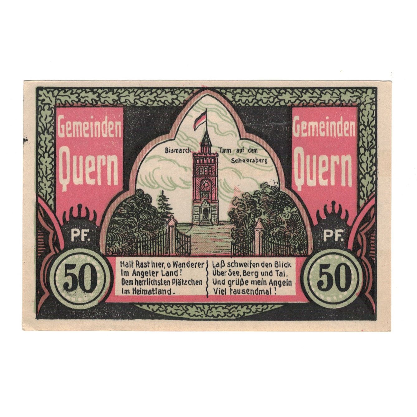 Billete, Alemania, Quern Gemeinde, 50 Pfennig, Monument, 1921, 1921-09-30, SC