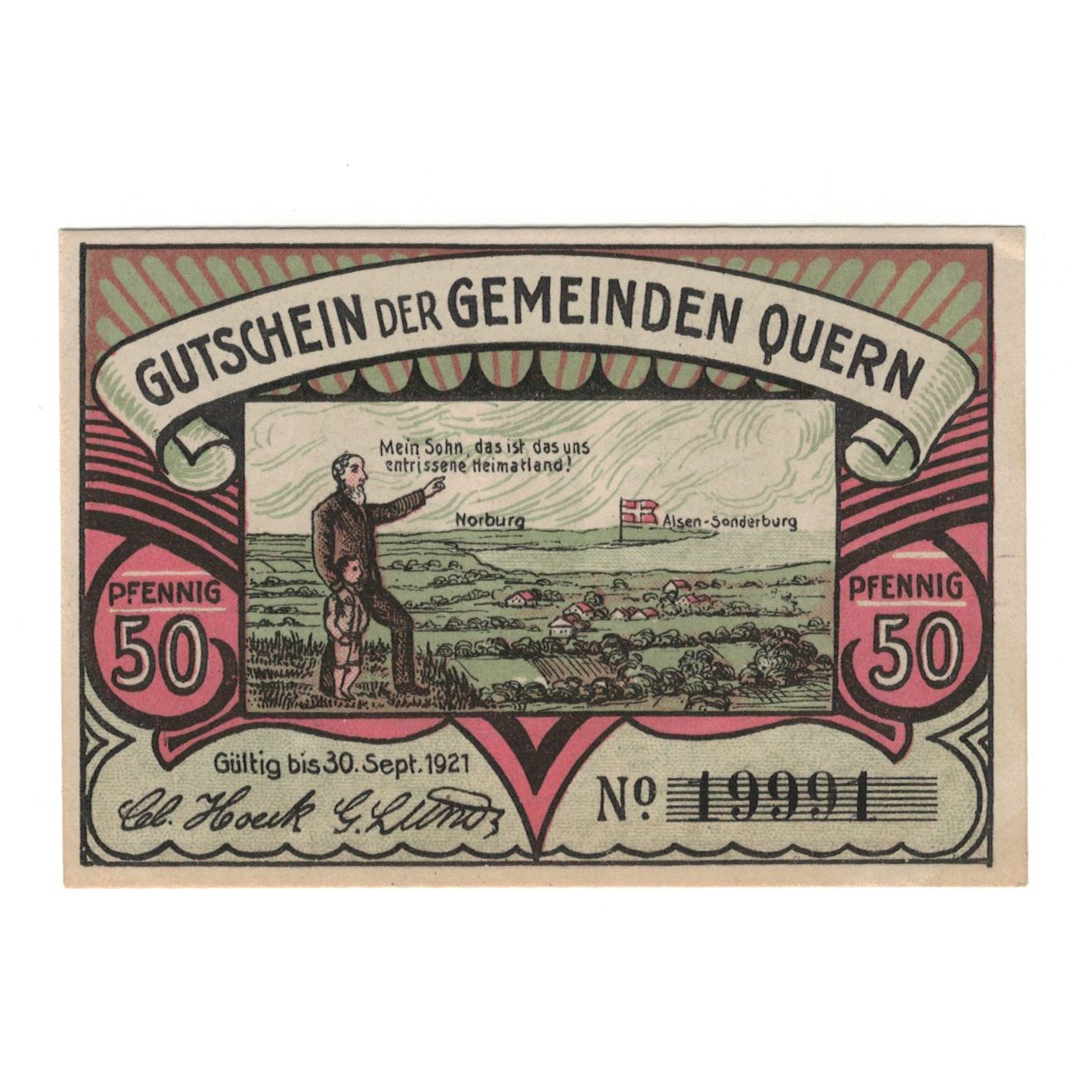 Nota, Alemanha, Quern Gemeinde, 50 Pfennig, personnage, 1921, 1921-09-30