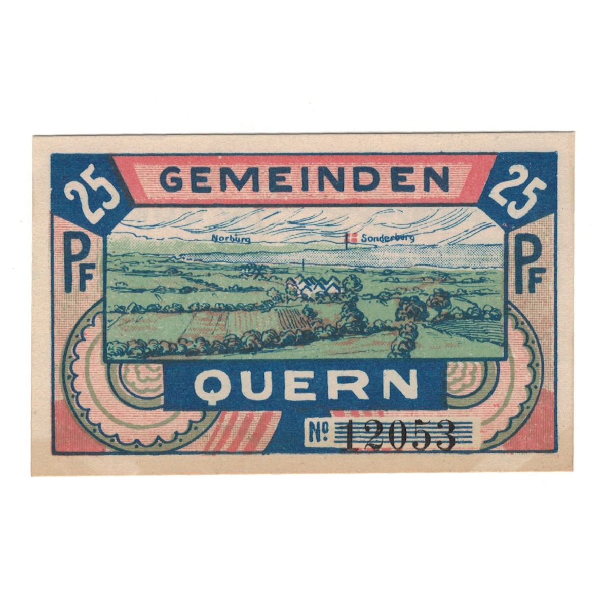 Nota, Alemanha, Quern Gemeinde, 25 Pfennig, paysage, 1921, 1921-09-30, UNC(63)