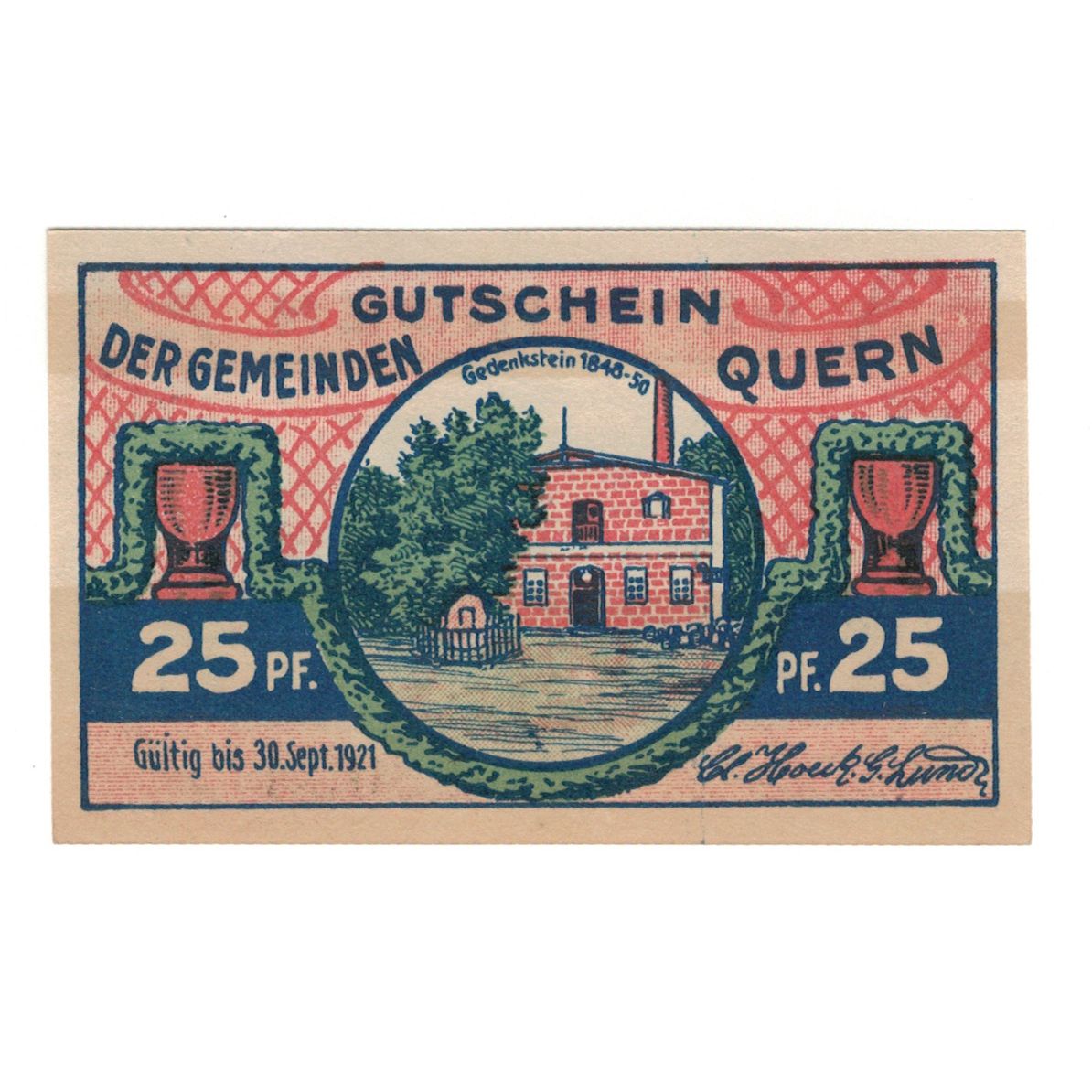 Nota, Alemanha, Quern Gemeinde, 25 Pfennig, paysage, 1921, 1921-09-30, UNC(63)