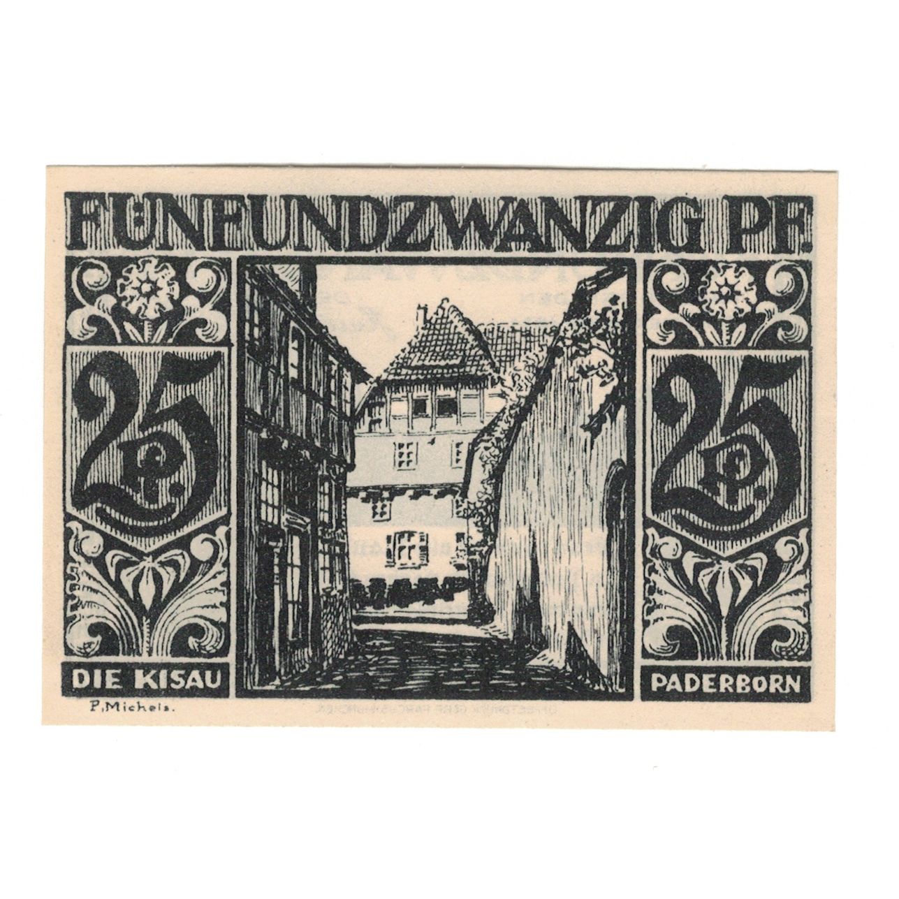 Billete, Alemania, Paderborn Evangelische Kirchenkasse, 25 Pfennig, village