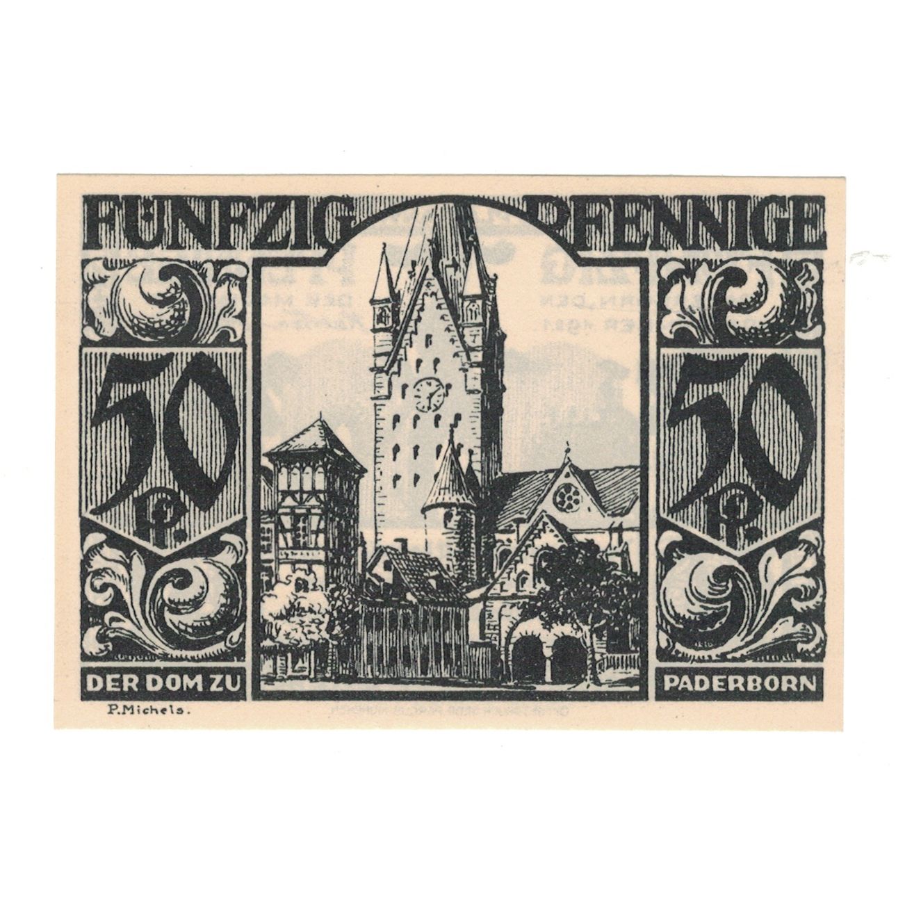 Nota, Alemanha, Paderborn Evangelische Kirchenkasse, 50 Pfennig, Eglise, 1921