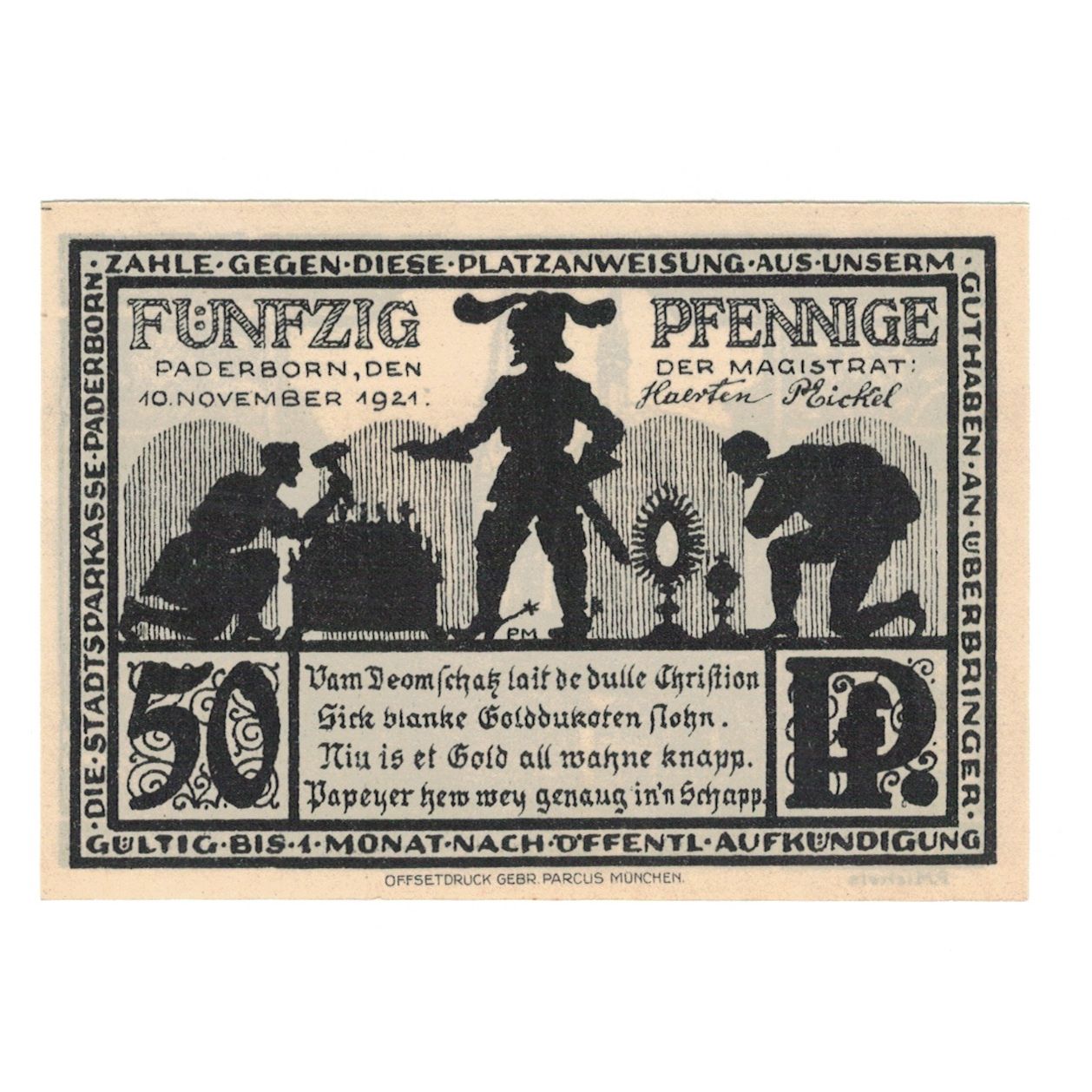 Billete, Alemania, Paderborn Evangelische Kirchenkasse, 50 Pfennig, Eglise 1