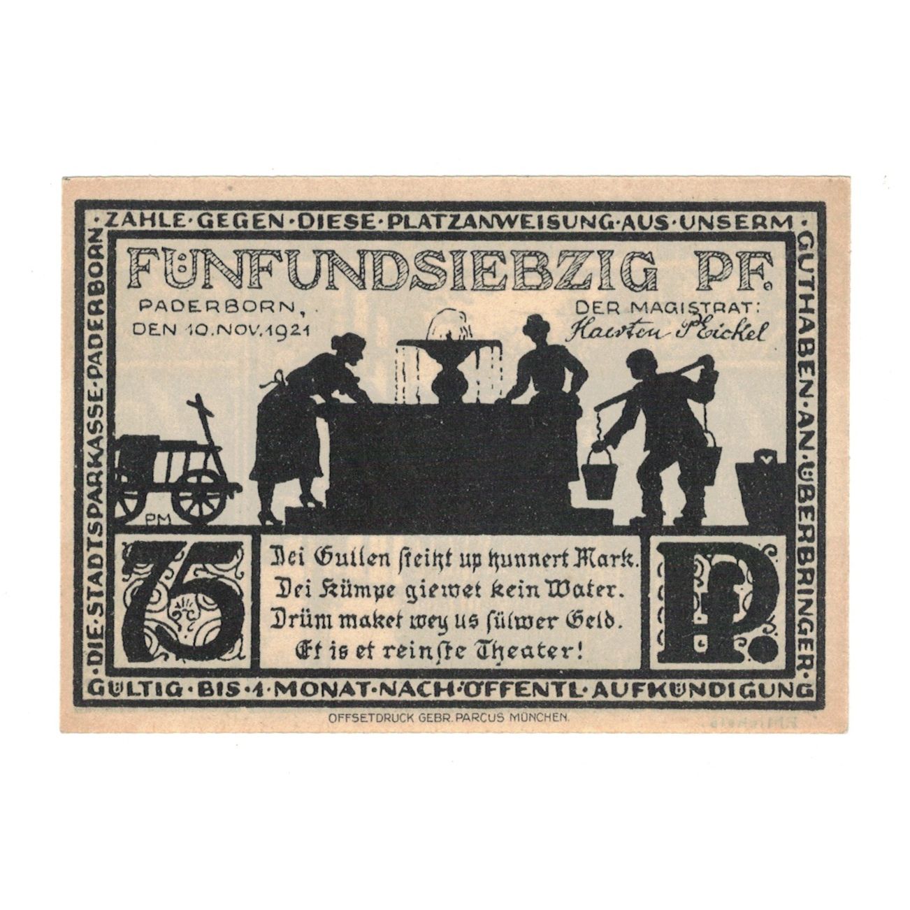 Biljet, Duitsland, Paderborn Evangelische Kirchenkasse, 75 Pfennig, Eglise