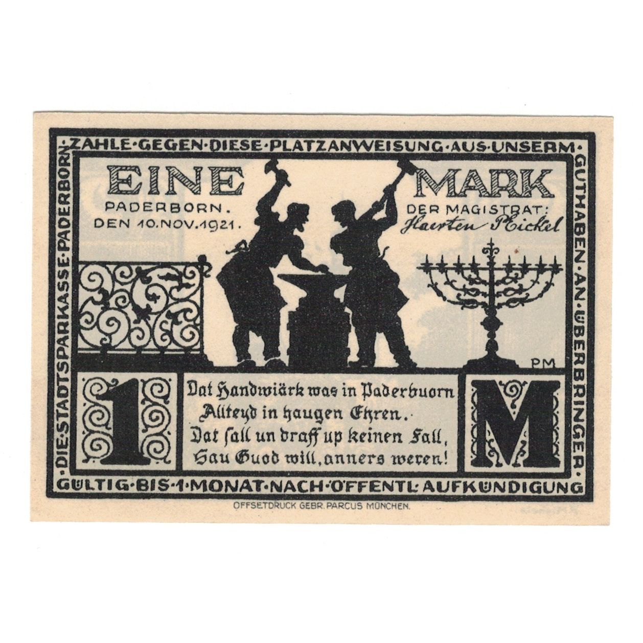 Banknote, Germany, Paderborn Evangelische Kirchenkasse, 1 Mark, Eglise, 1921