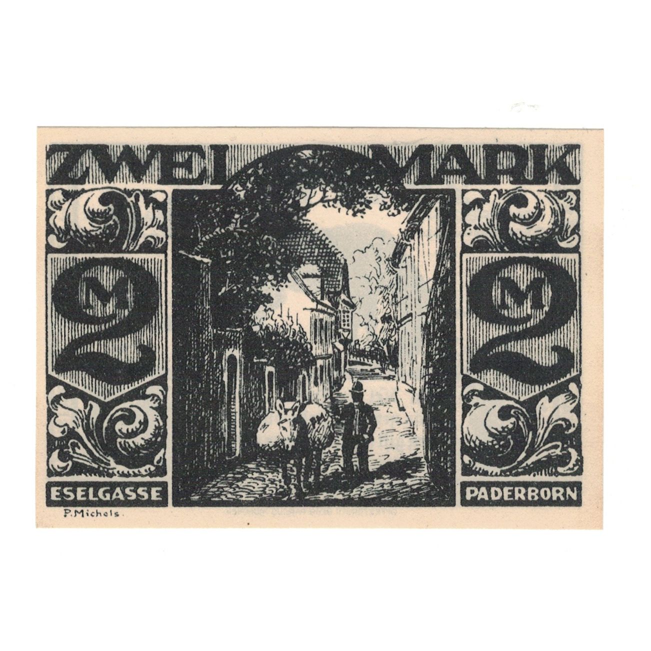 Billet, Allemagne, Paderborn Evangelische Kirchenkasse, 2 Mark, rue, 1921