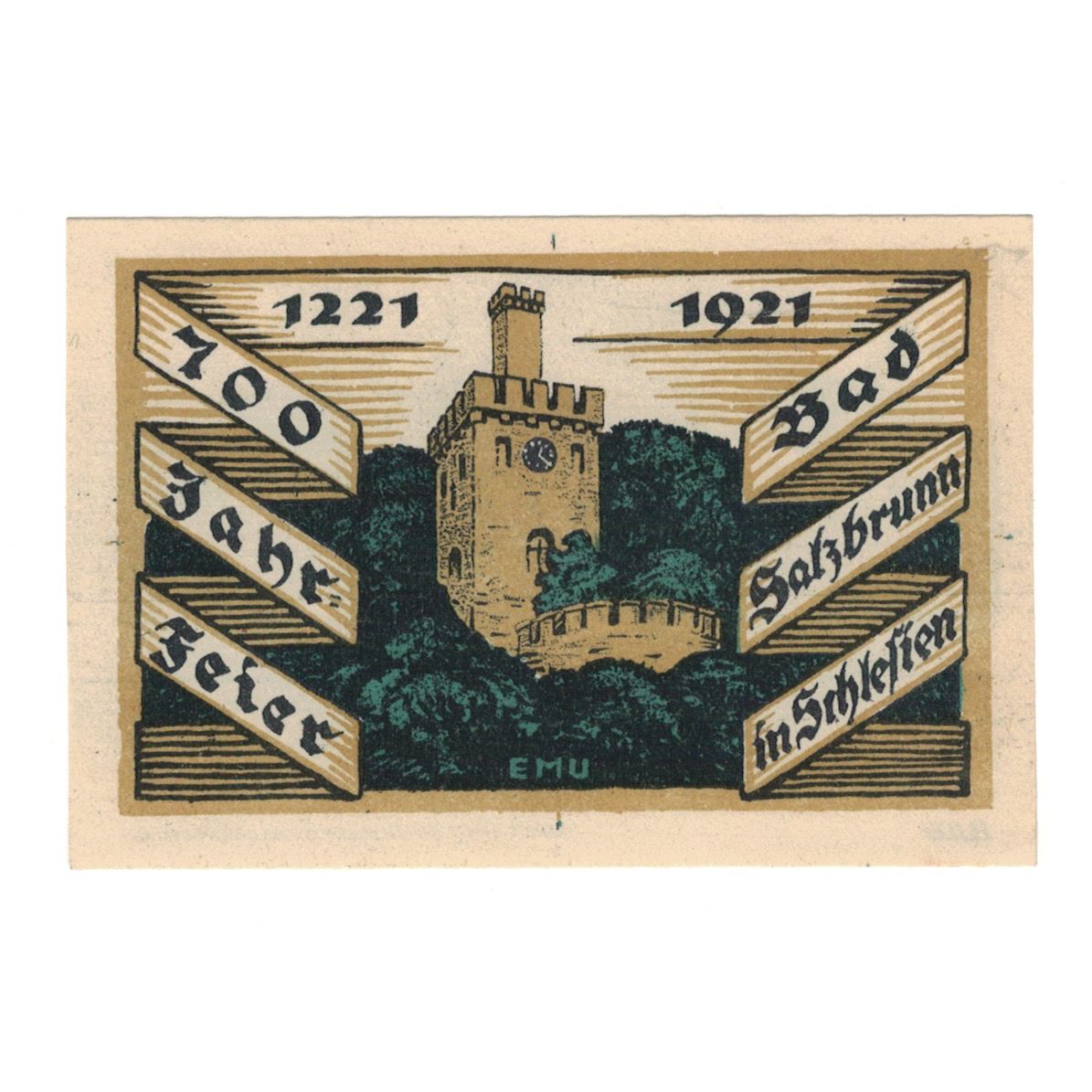 Billete, Alemania, Ober-Salzbrunn Gemeinde, 50 Pfennig, château, 1921, UNC