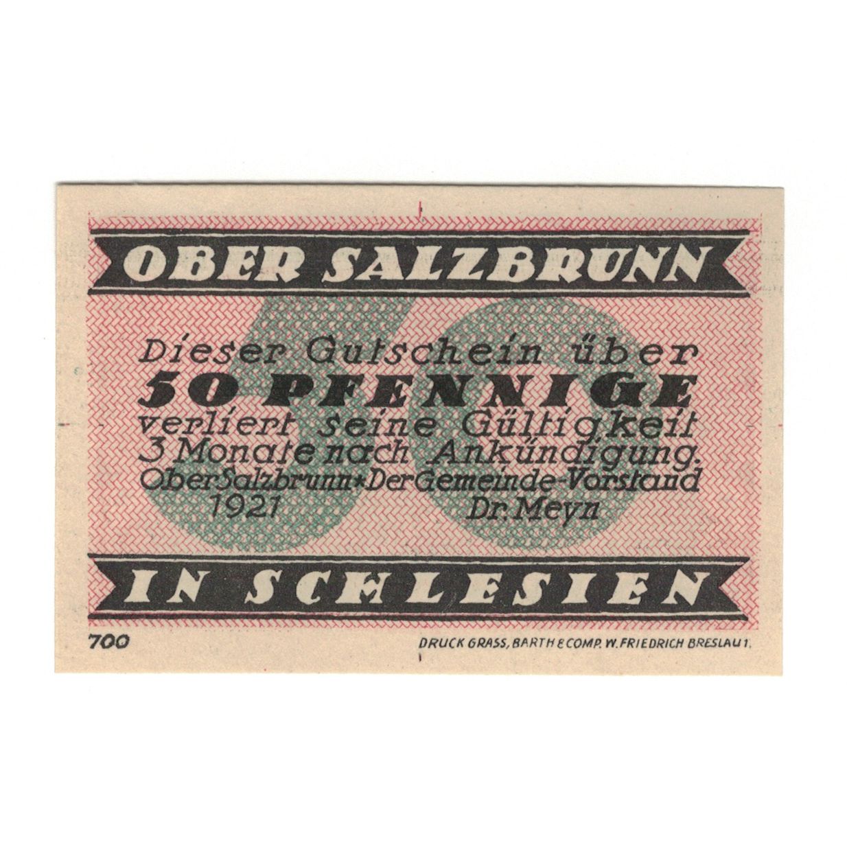 Banknote, Germany, Ober-Salzbrunn Gemeinde, 50 Pfennig, paysage, 1921