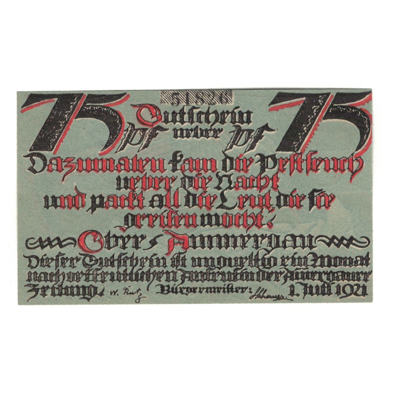 Nota, Alemanha, Oberammergau Gemeinde, 75 Pfennig, valeur faciale, 1921