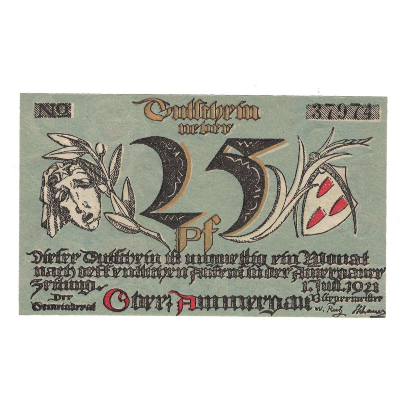 Banknote, Germany, Oberammergau Gemeinde, 25 Pfennig, valeur faciale, 1921