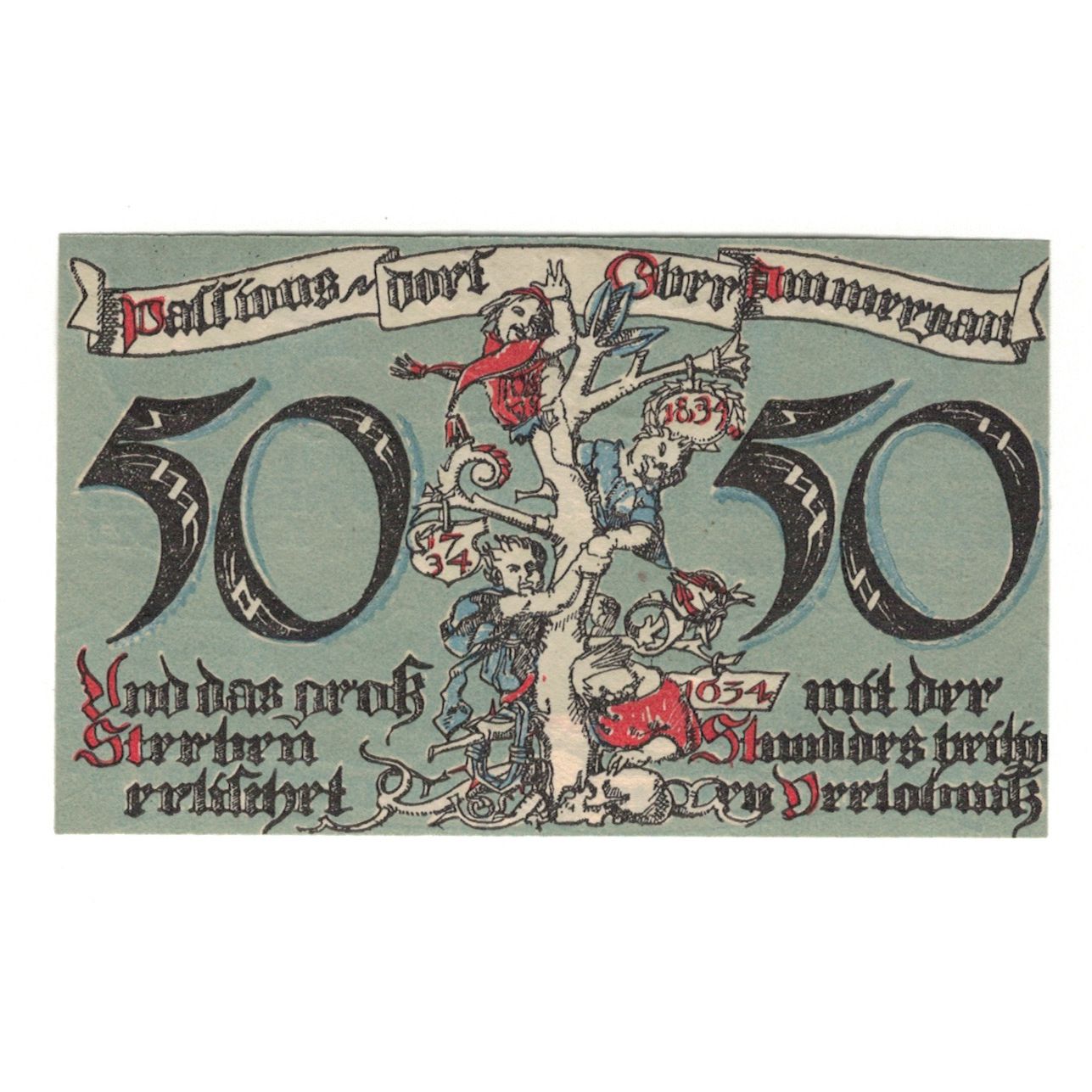 Billete, Alemania, Oberammergau Gemeinde, 50 Pfennig, valeur faciale, 1921, UNC