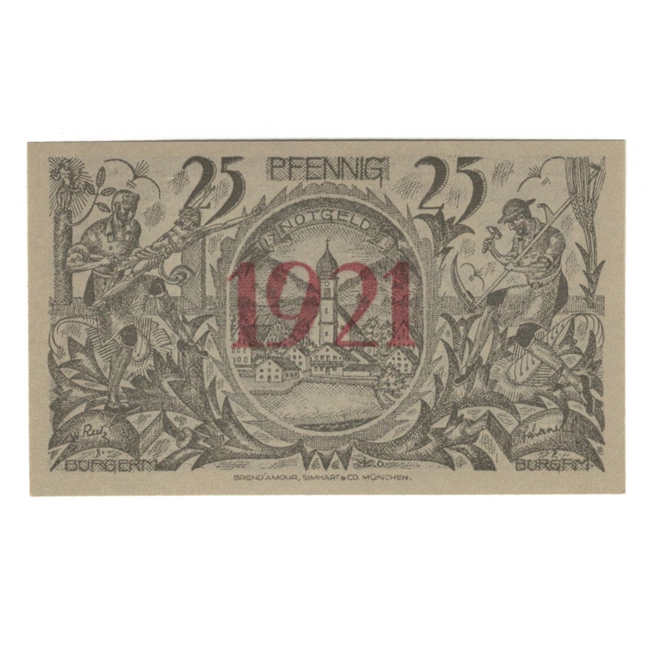 Nota, Alemanha, Oberammergau Gemeinde, 25 Pfennig, valeur faciale, 1921