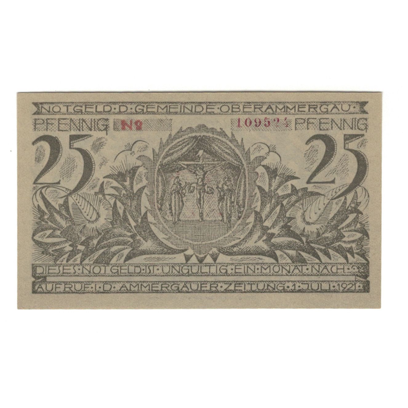 Nota, Alemanha, Oberammergau Gemeinde, 25 Pfennig, valeur faciale, 1921