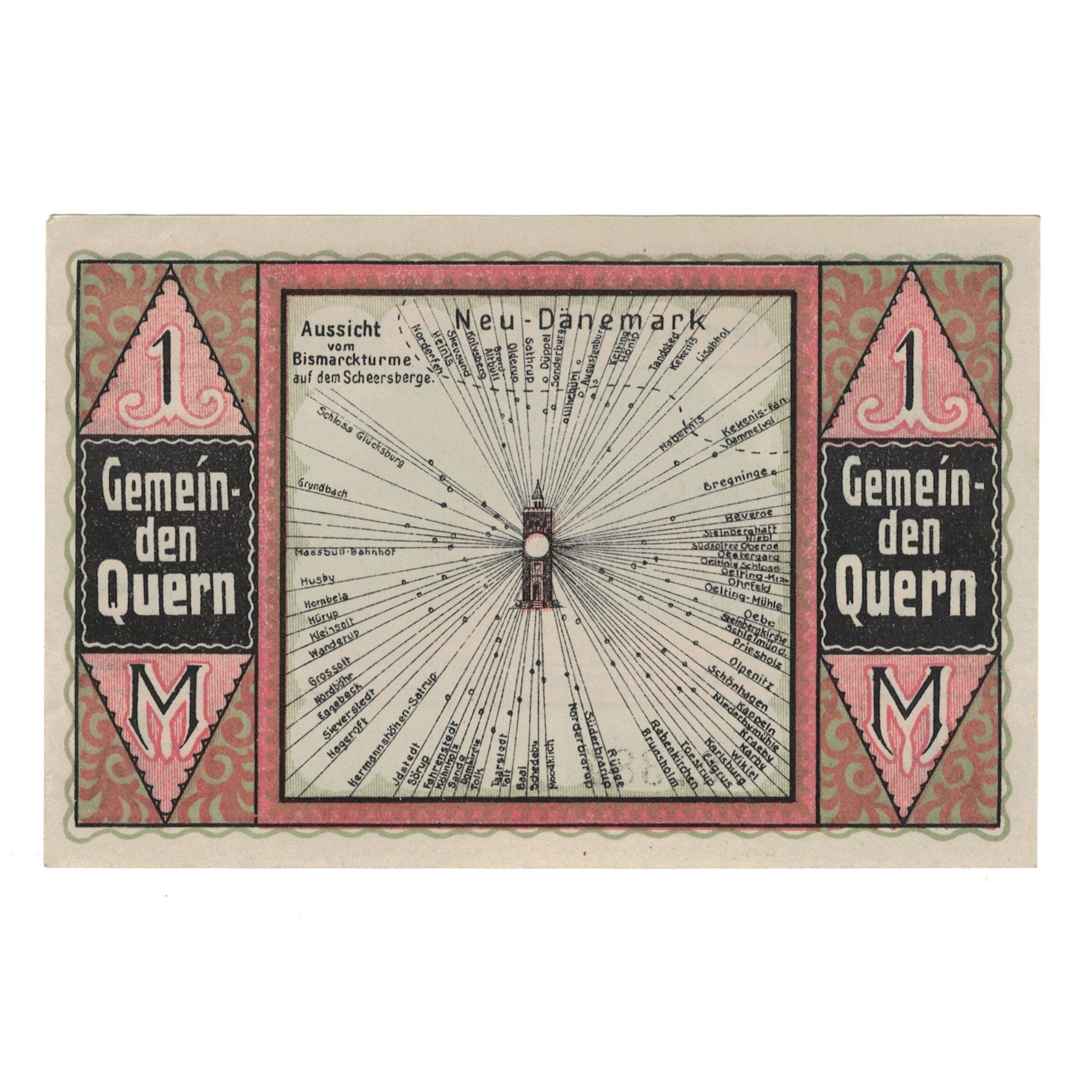 Billet, Allemagne, Quern Gemeinde, 1 Mark, paysage, 1921, 1921-09-30, NEUF