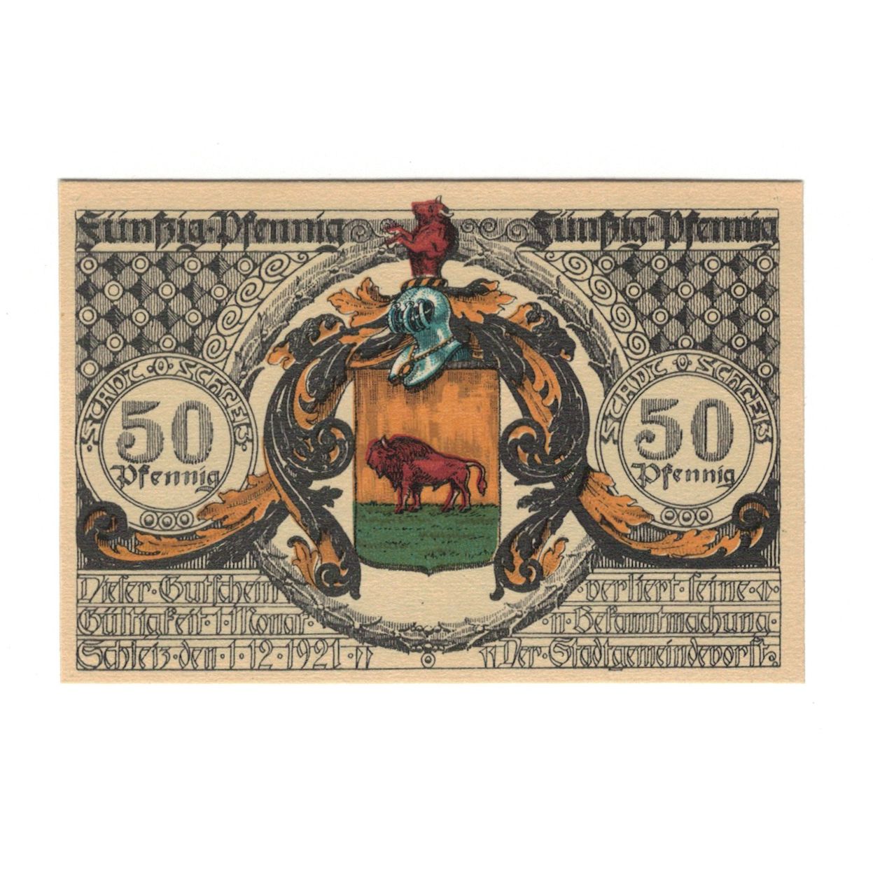 Banknote, Germany, Schleiz Stadt, 50 Pfennig, Animaux, 1921, 1921-12-01