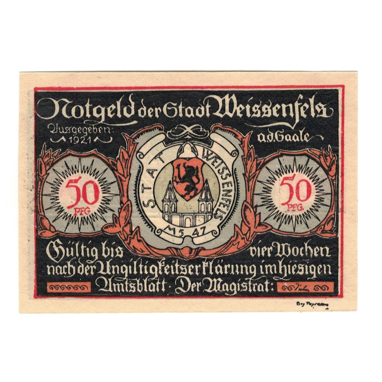 Banknote, Germany, Weissenfels Stadt, 50 Pfennig, personnage 1, 1921