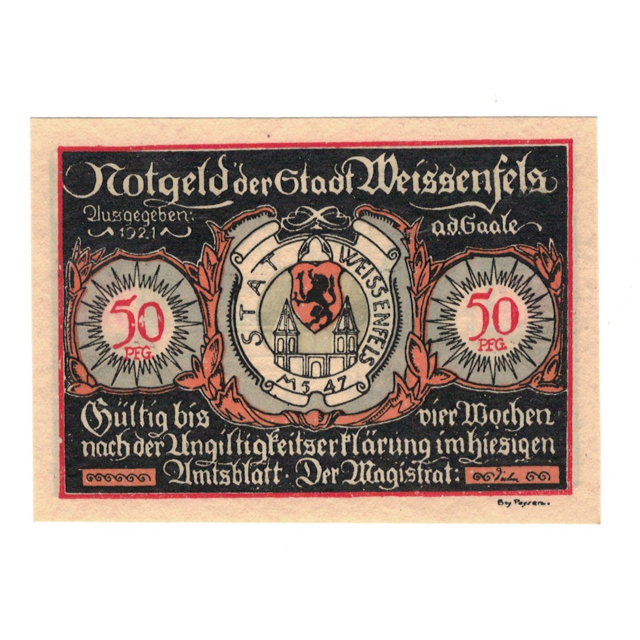 Banknote, Germany, Weissenfels Stadt, 50 Pfennig, personnage 2, 1921