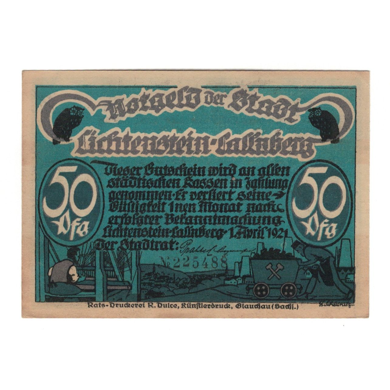 Banknote, Germany, Lichtenstein Callnberg, 50 Pfennig, personnage, 1921