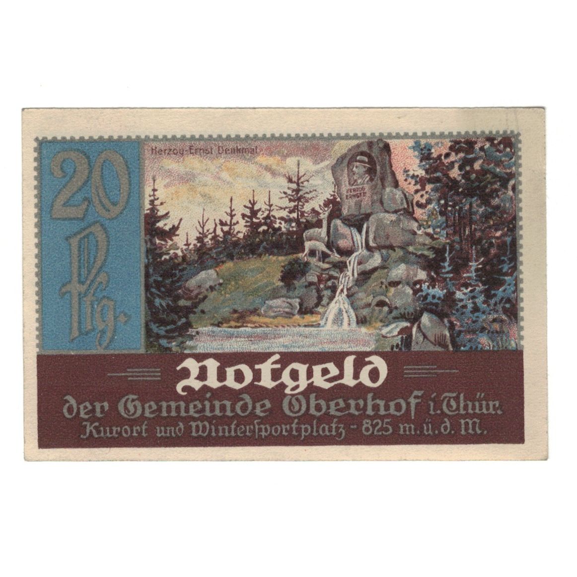 Banknot, Niemcy, Oberhof Gemeinde, 20 Pfennig, cascade, 1921, 1921-10-01