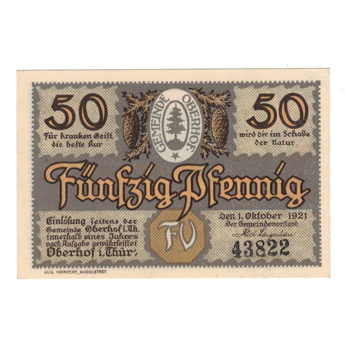 Banknote, Germany, Oberhof Gemeinde, 50 Pfennig, personnage 1, 1921, 1921-10-01