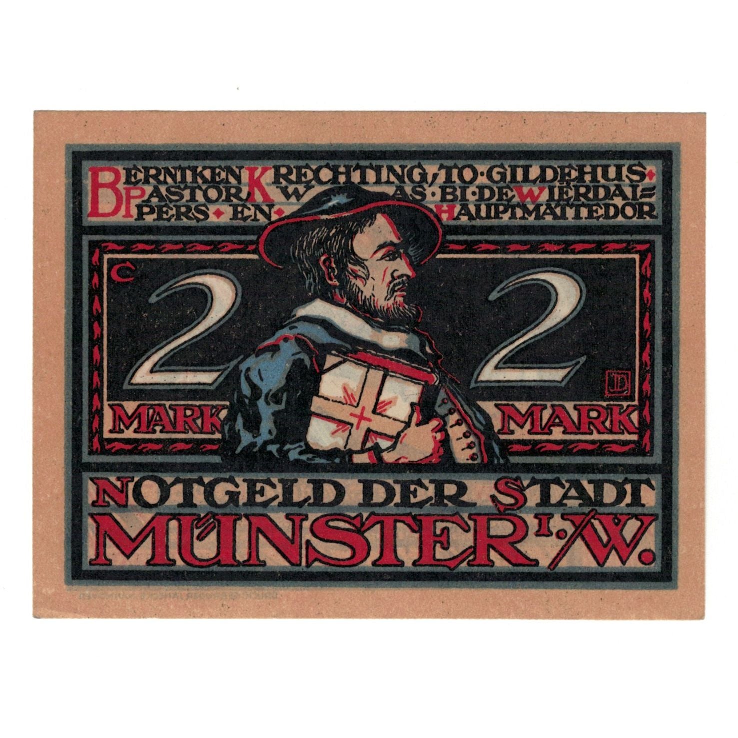 Banknote, Germany, Munster, 2 Mark, personnage 2, 1921, 1921-08-01, UNC(65-70)