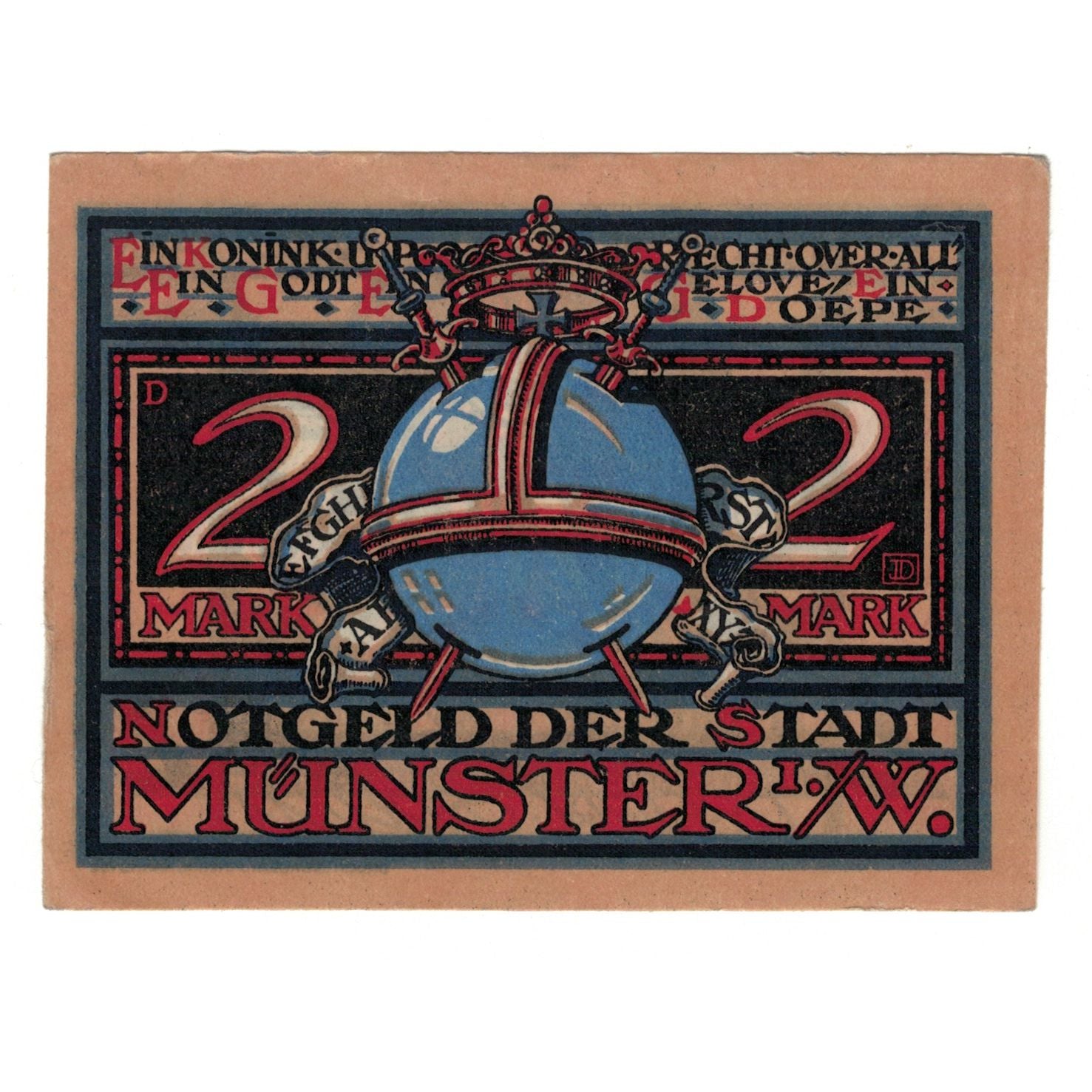 Banknote, Germany, Munster, 2 Mark, personnage 4, 1921, 1921-08-01, UNC(65-70)