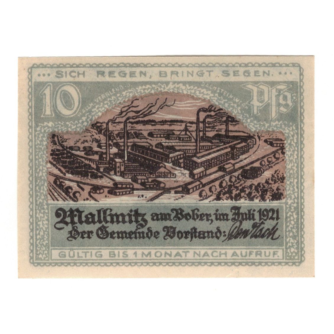 Banknote, Germany, Mallmitz, 10 Pfennig, personnage, 1921, UNC(65-70)