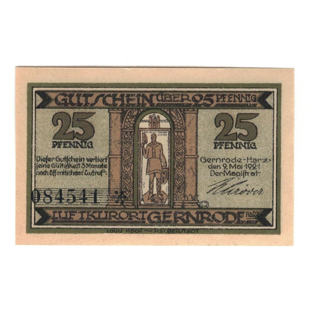 Banknote, Germany, Gernrode a.H. Stadt, 25 Pfennig, château, 1921, 1921-05-09