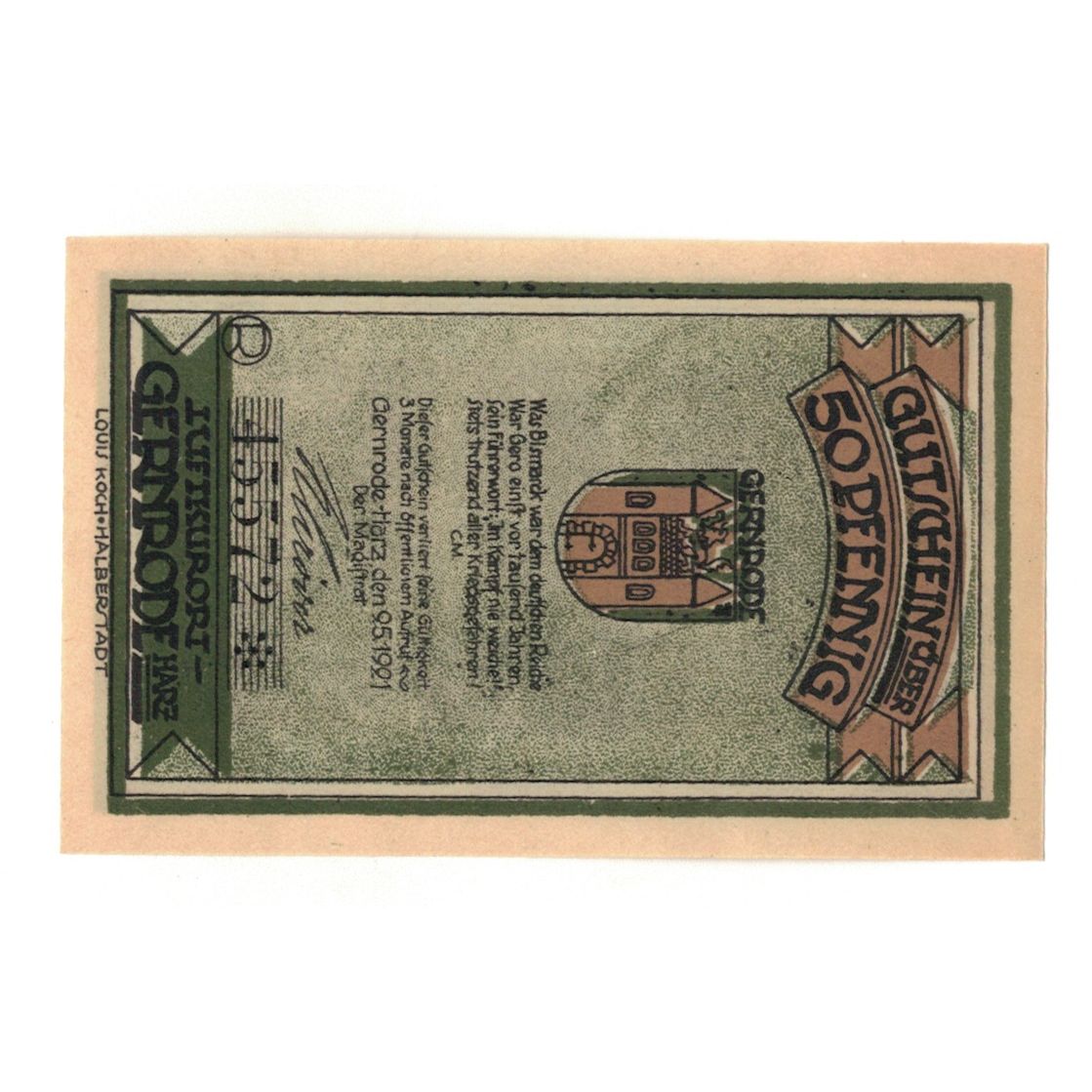 Banknote, Germany, Gernrode a.H. Stadt, 50 Pfennig, personnage, 1921
