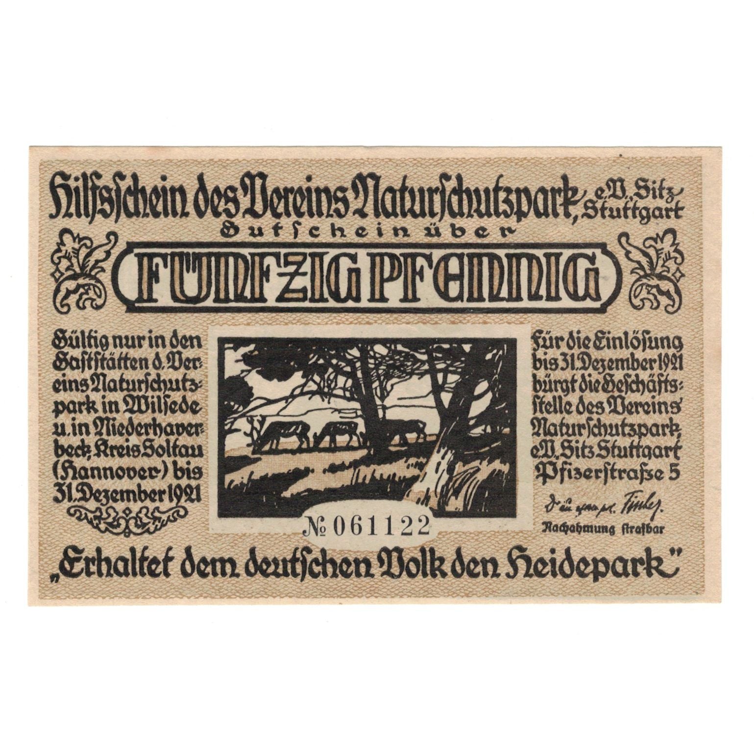 Banknote, Germany, Stuttgart Verein Naturschutzpark e.V., 1/2 Mark, personnage