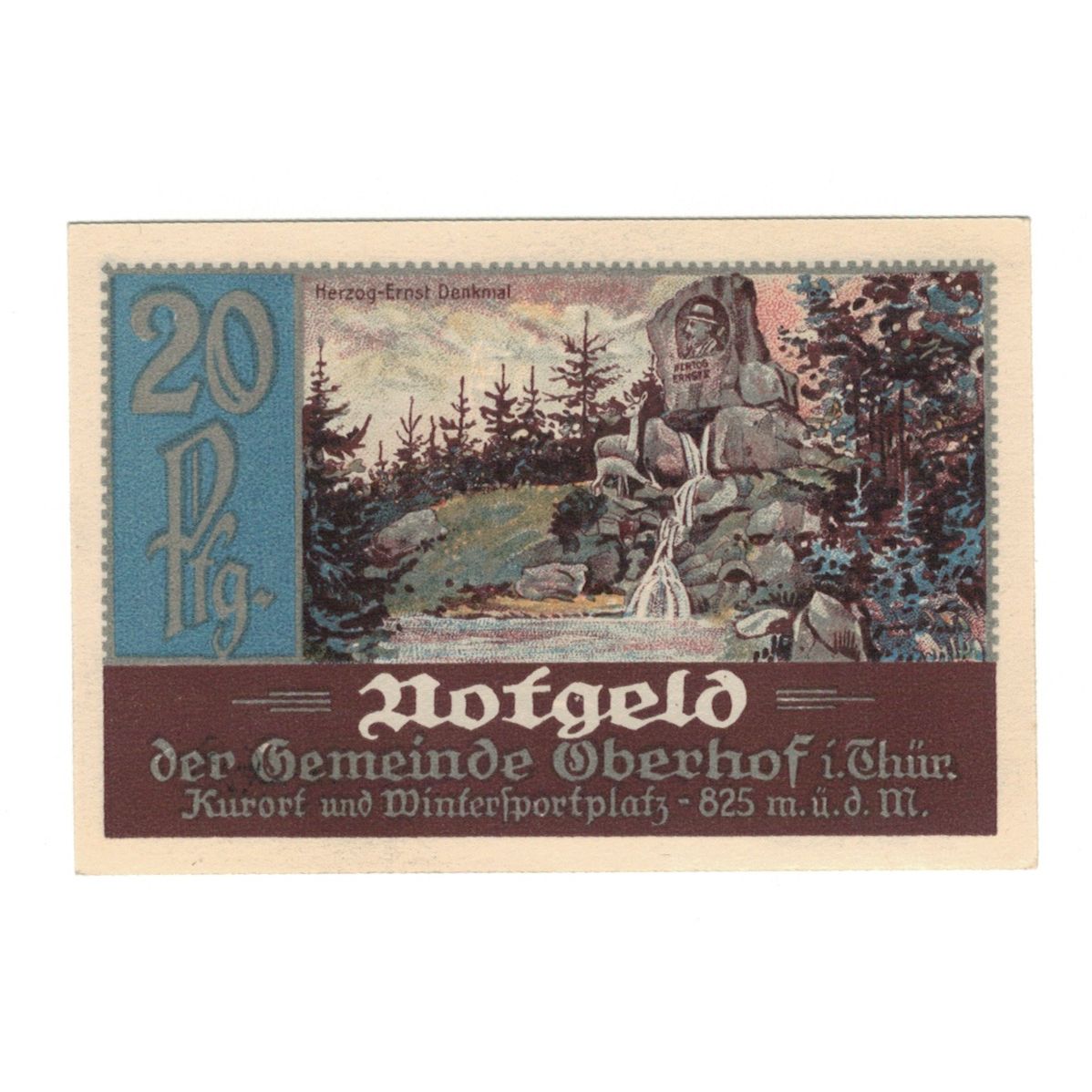 Banknote, Germany, Oberhof Gemeinde, 20 Pfennig, Fontaine 1, 1921, 1921-10-01
