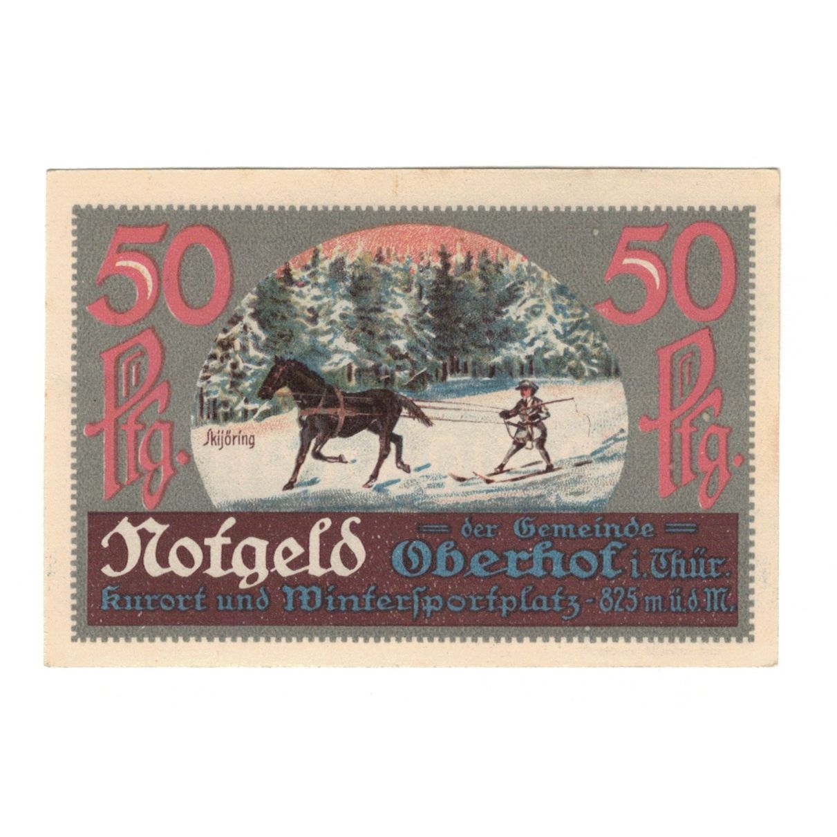 Biljet, Duitsland, Oberhof Gemeinde, 50 Pfennig, Cheval 2, 1921, 1921-10-01