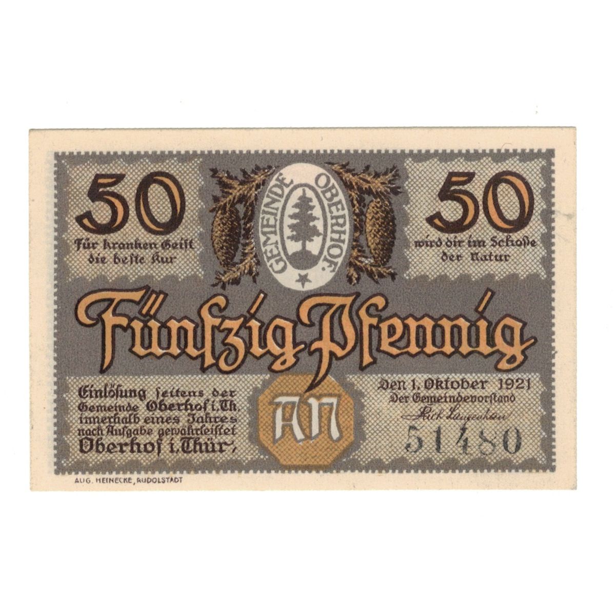 Banknote, Germany, Oberhof Gemeinde, 50 Pfennig, cheval 3, 1921, 1921-10-01