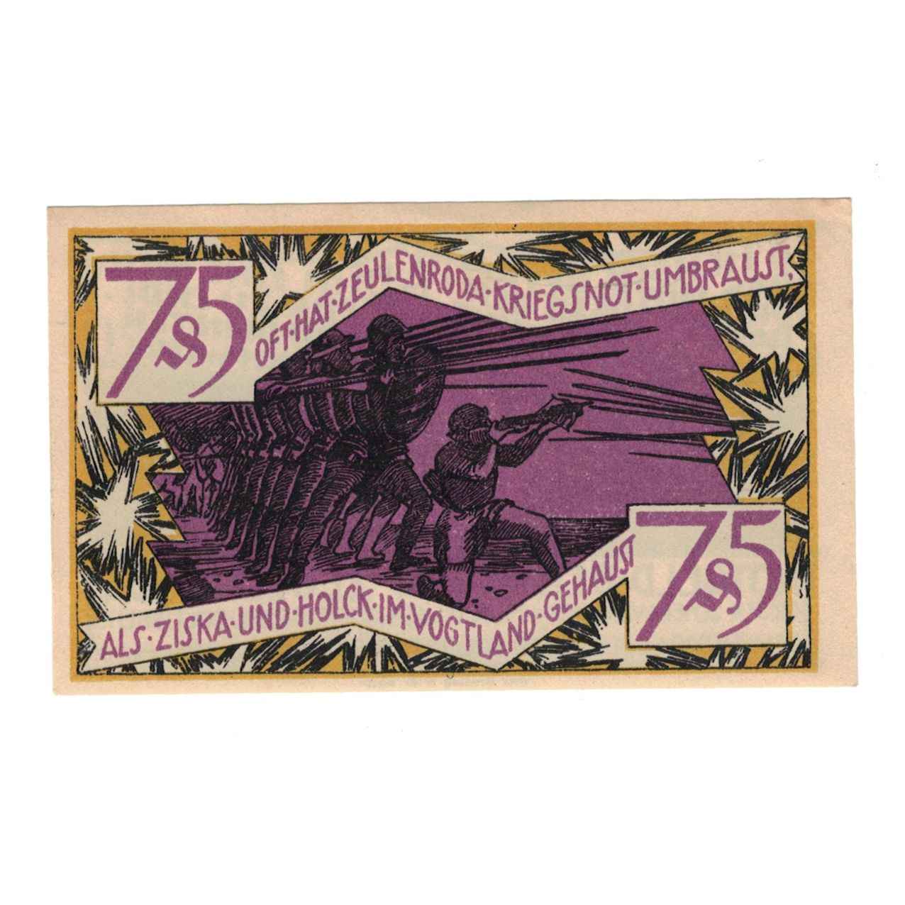 Banknot, Niemcy, Zeulenroda Stadt, 75 Pfennig, personnage, 1921, 1921-11-01