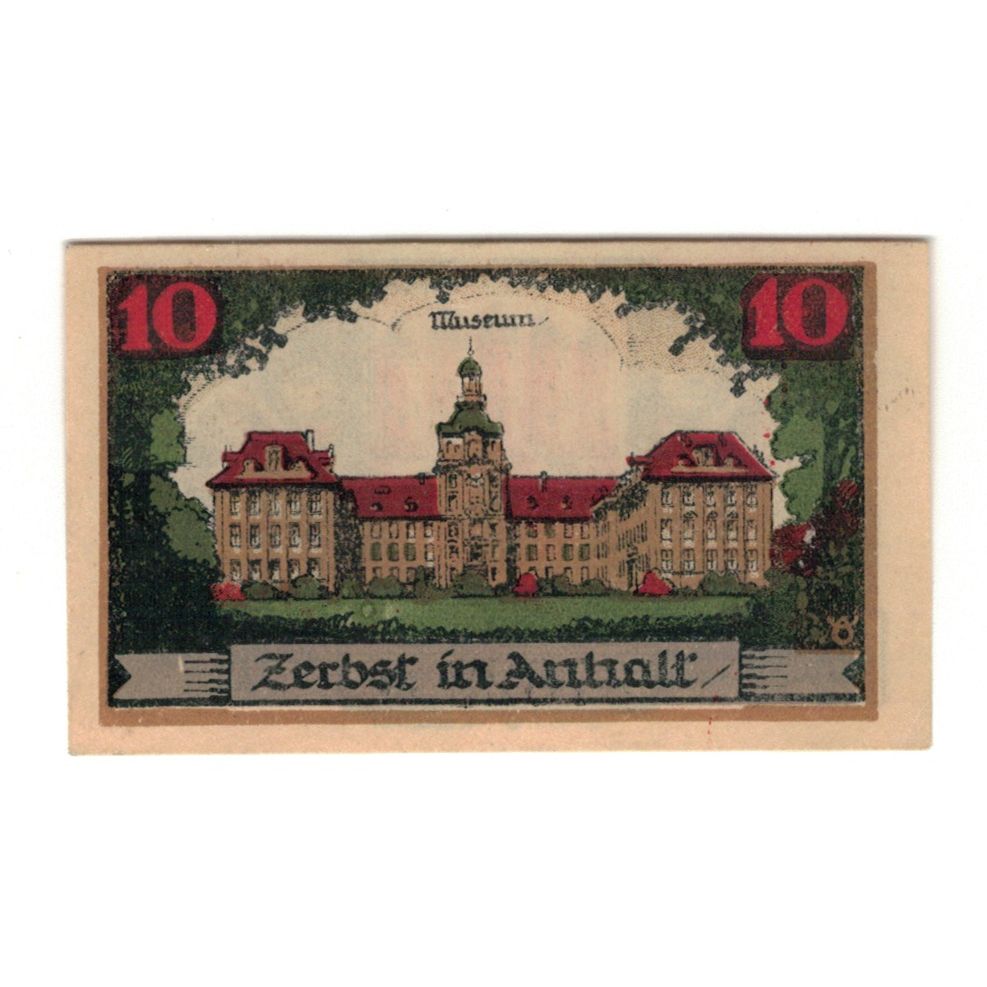 Banknote, Germany, Zerbst Stadt, 10 Pfennig, Batiment, 1921, 1921-07-01