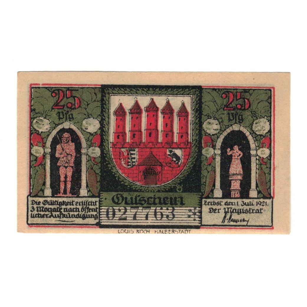 Banknote, Germany, Zerbst Stadt, 25 Pfennig, Batiment, 1921, 1921-07-01