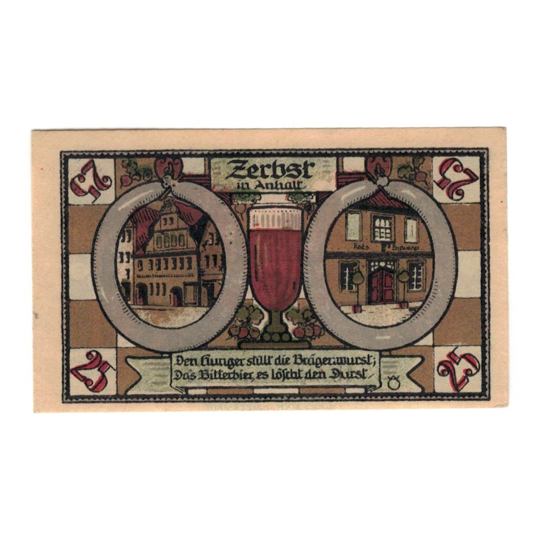 Banknote, Germany, Zerbst Stadt, 25 Pfennig, Batiment, 1921, 1921-07-01