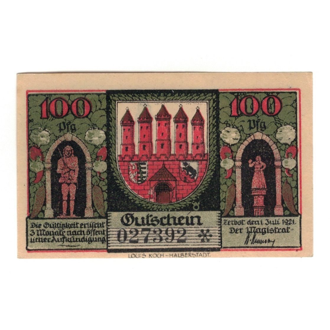Banknote, Germany, Zerbst Stadt, 100 Pfennig, Batiment, 1921, 1921-07-01