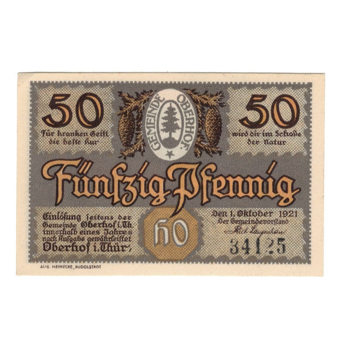 Banknote, Germany, Oberhof Gemeinde, 50 Pfennig, personnage, 1921, 1921-10-01