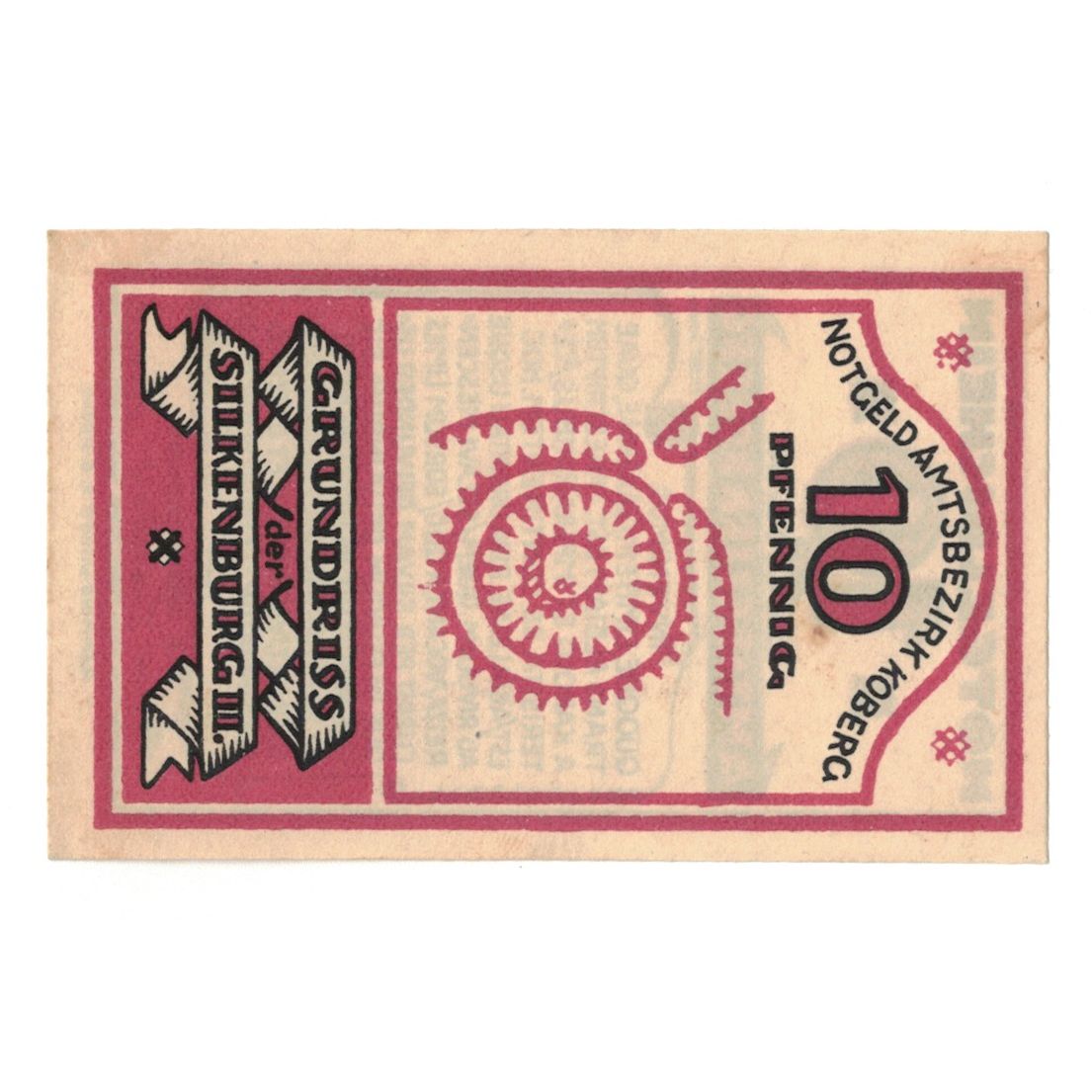 Banknote, Germany, Koberg Amtsbezirk, 10 Pfennig, valeur faciale, 1921