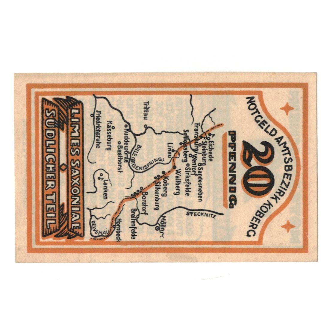 Banknot, Niemcy, Koberg Amtsbezirk, 20 Pfennig, carte, 1921, UNC(65-70)