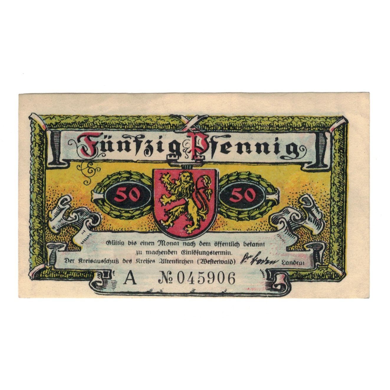 Banknote, Germany, Altenkirchen Kreis, 50 Pfennig, paysage, 1921, UNC(65-70)