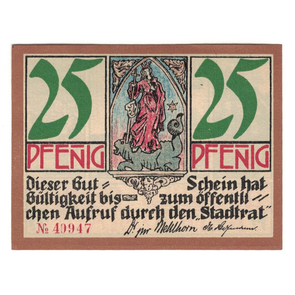 Banknote, Germany, Kahla Stadt, 25 Pfennig, personnage, 1921, UNC(65-70)