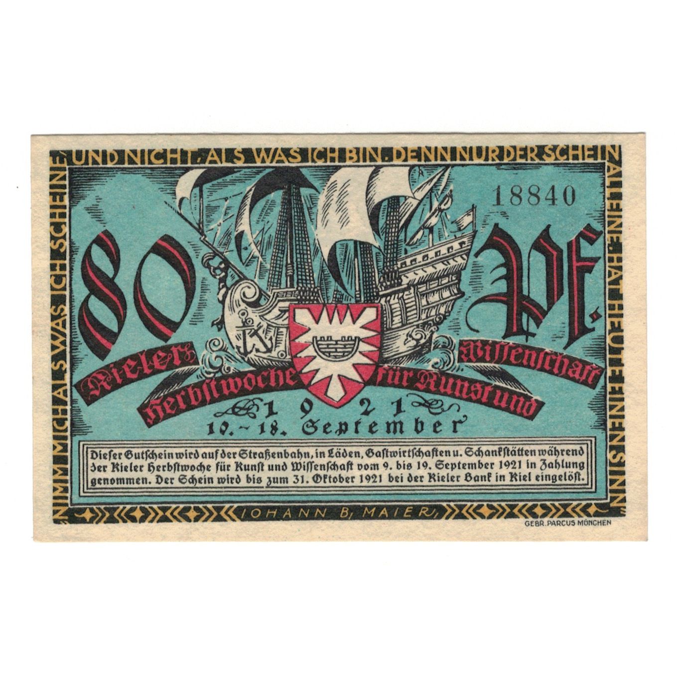 Banknote, Germany, Kiel Kieler Herbstwoche für Kunst und Wissenschaft, 80