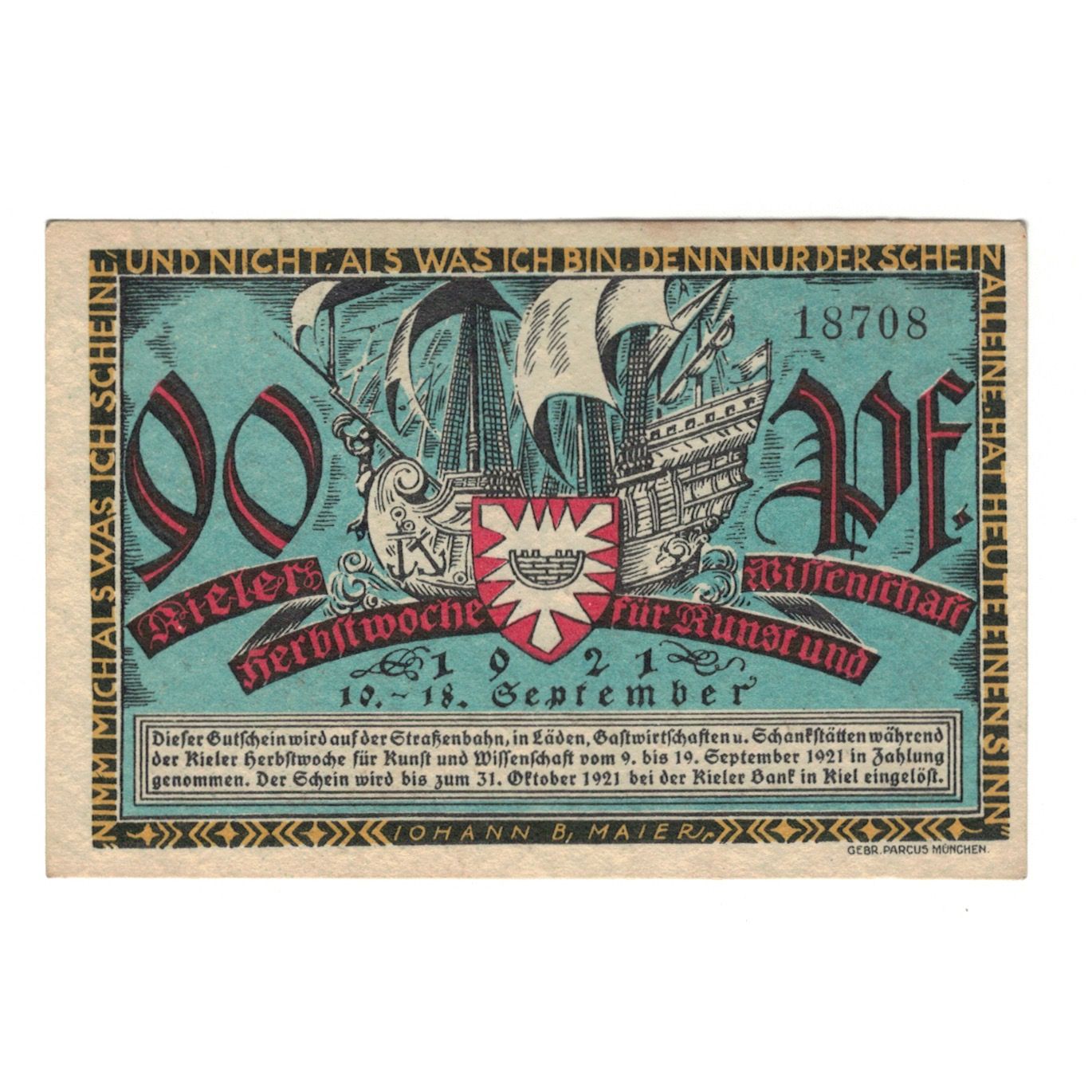 Banknote, Germany, Kiel Kieler Herbstwoche für Kunst und Wissenschaft, 90