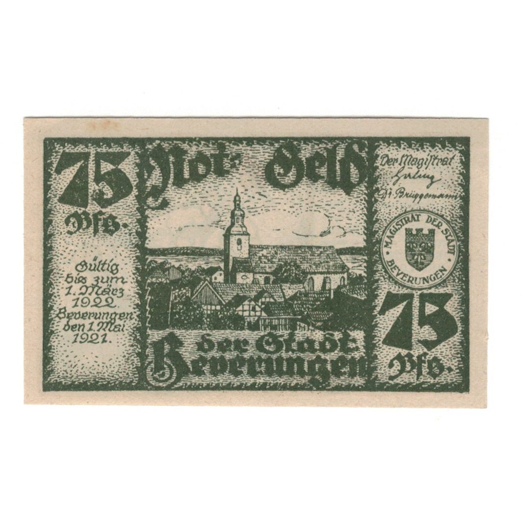 Banconote, Germania, Beverungen Stadt, 75 Pfennig, village, 1922, 1922-03-01