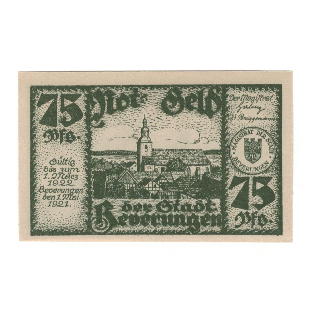 Banknote, Germany, Beverungen Stadt, 75 Pfennig, personnage, 1922, 1922-03-01