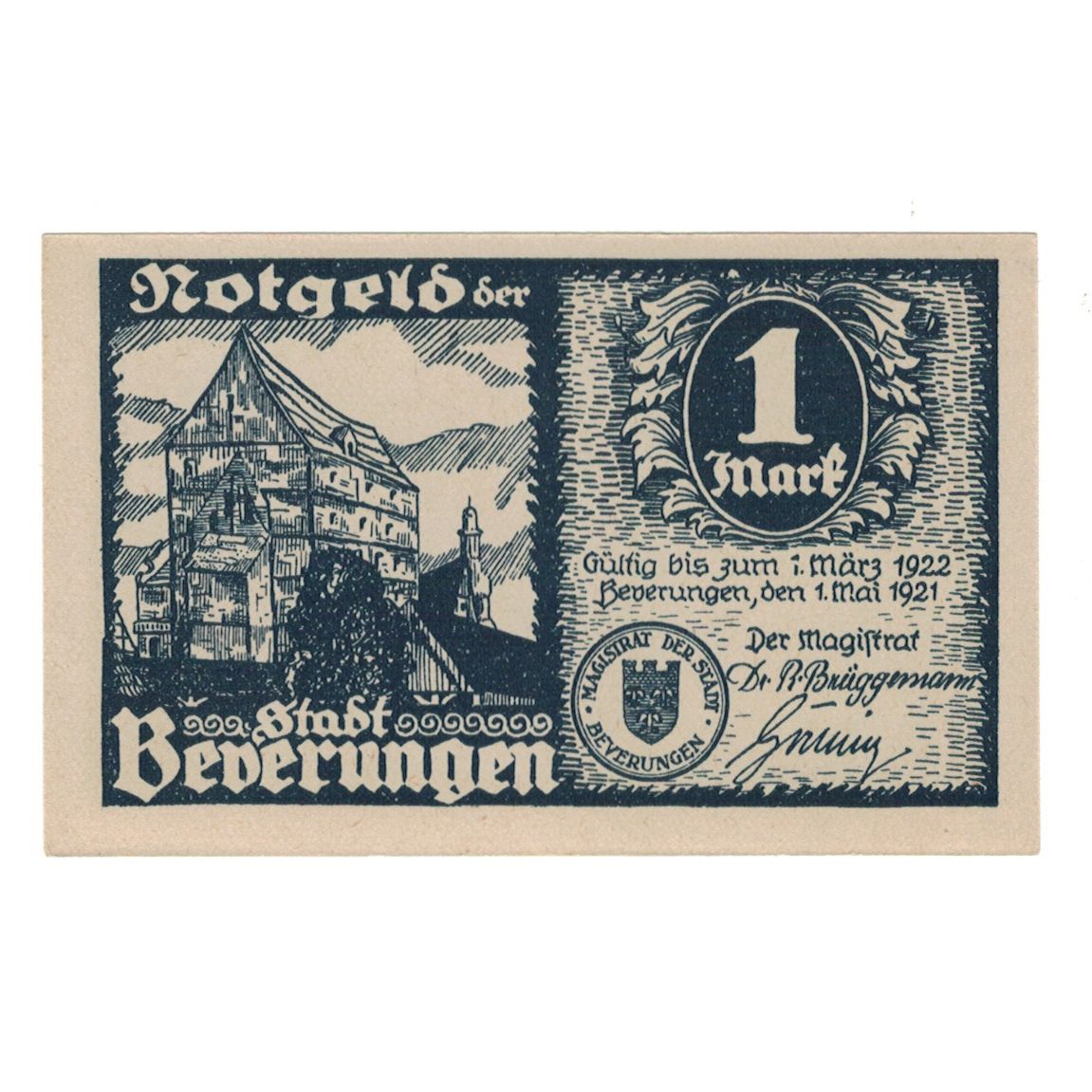 Banknote, Germany, Beverungen Stadt, 1 Mark, personnage, 1922, 1922-03-01
