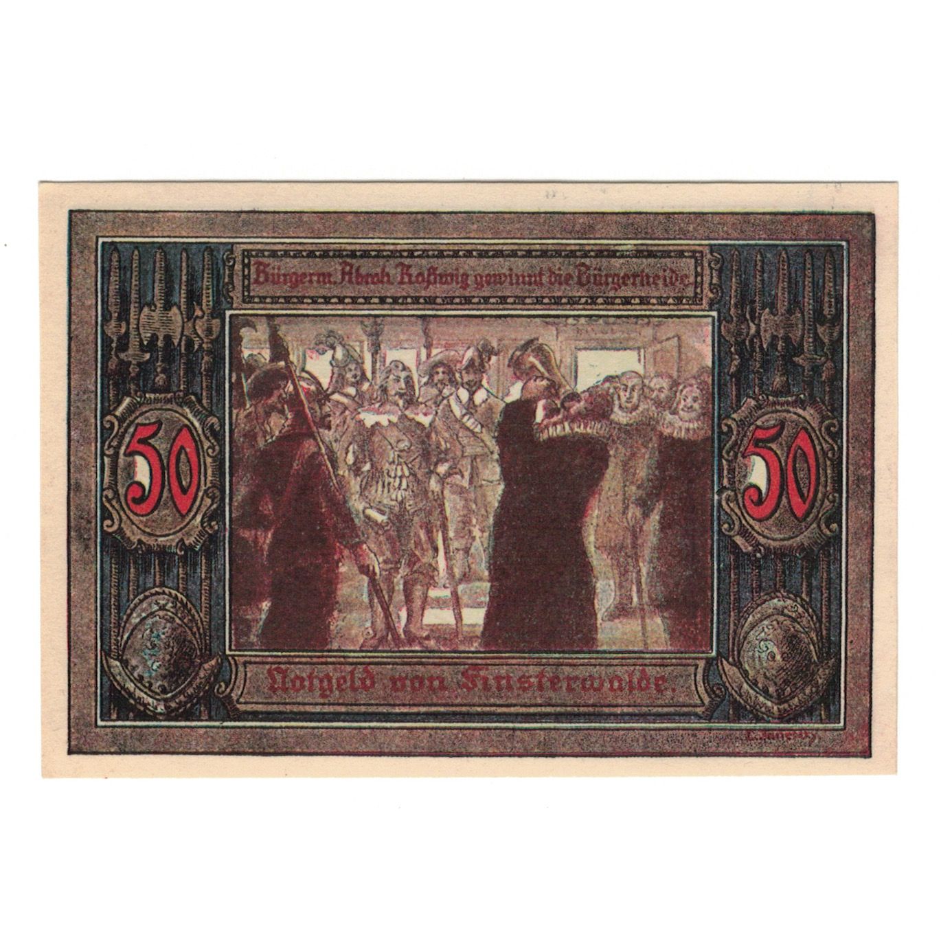 Banknote, Germany, Finsterwalde N.L. Stadt, 50 Pfennig, personnage, 1921